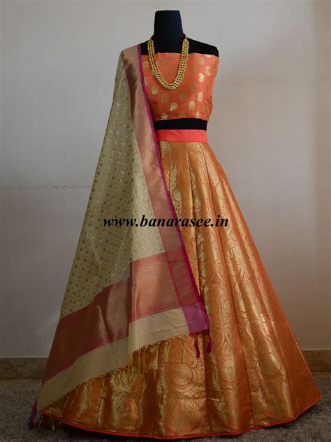 Banarasee/Banarasi Handwoven Art Silk Unstitched Lehenga & Blouse Fabr