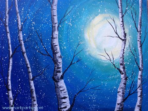 Snow Falling on Birch trees Winter Acrylic Easy painting lesson on Youtube with the Art Sherpa ...