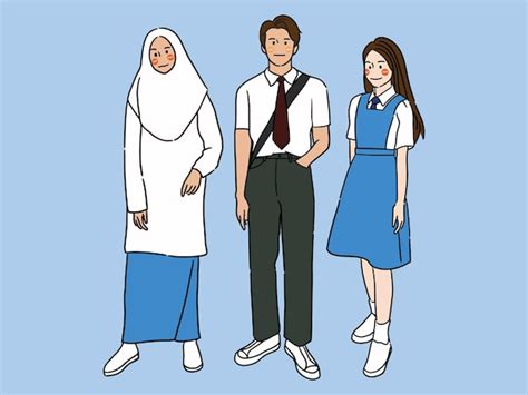 Premium Vector | Set of students wear malaysia secondary school uniforms