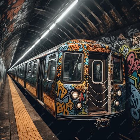 Premium Photo | Graffiti Covered Subway Train in Urban Tunnel