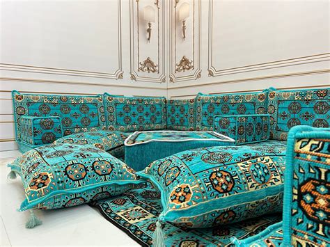 4'' Thick U Shaped Turquoise Sofa,arabic Majlis,sectional Sofa,living ...