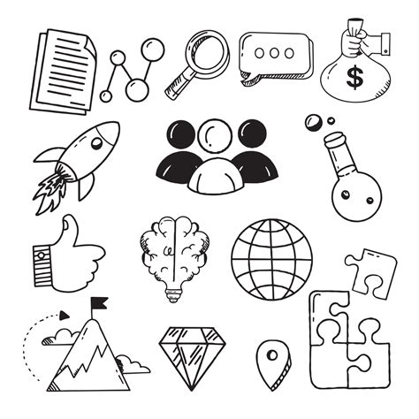 Business icons,Hand drawn black and white vector illustration isolated ...