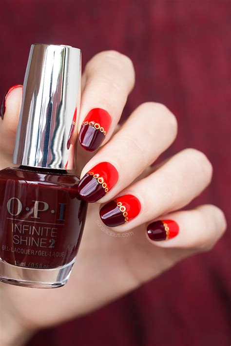 red nail design with opi nail polish - SoNailicious