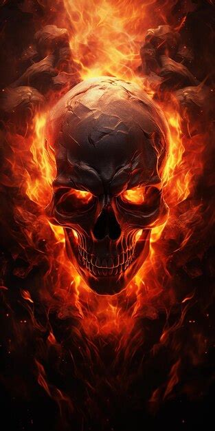 Premium Photo | Black skull in fire flames HD wallpaper