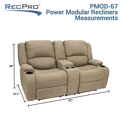 RecPro Charles 67" Powered Double RV Wall Hugger Recliner Sofa RV ...