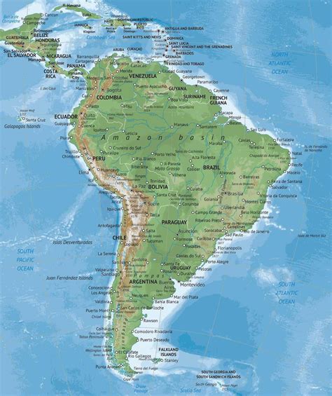 Vector Map South America Continent Physical | One Stop Map