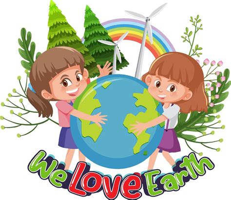 We Love Earth with two girls holding earth globe 5597552 Vector Art at Vecteezy