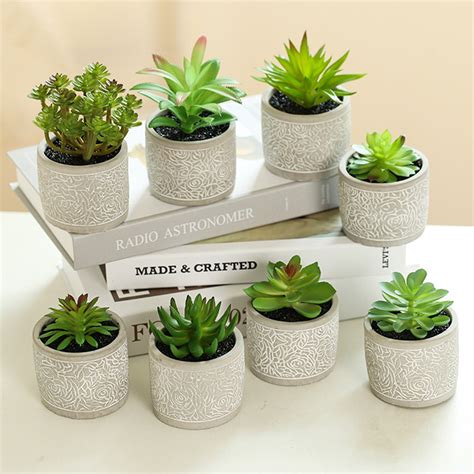 Visland Succulents Plants Artificial Mini Fake Succulent, Small Faux ...