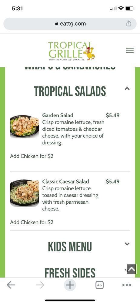 Menu at Tropical Grille restaurant, Greenville, 215 Pelham Rd