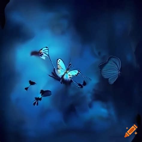 Album cover with blue butterflies in a serene blue environment on Craiyon