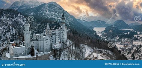 Aerial View of the Neuschwanstein Castle or Schloss Neuschwanstein on a ...