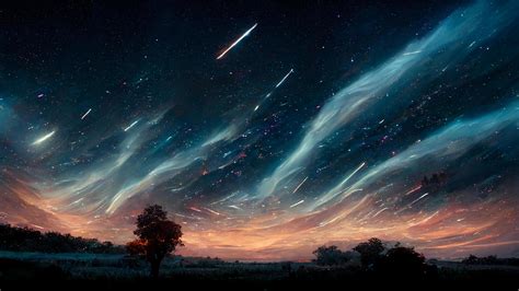 Abstract Meteor star trails and aurora on night sky background fantasy, digital art style ...
