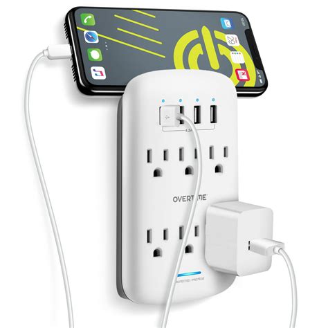 Overtime 6 Outlet Extending Surge Protector, Multi Outlet Extender Wall ...