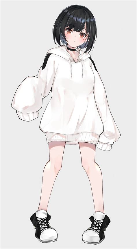 Black And White Anime Girl In Hoodie