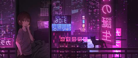 2560x1080 Anime Girl City Night Neon Cyberpunk 4k Wallpaper,2560x1080 Resolution HD 4k ...