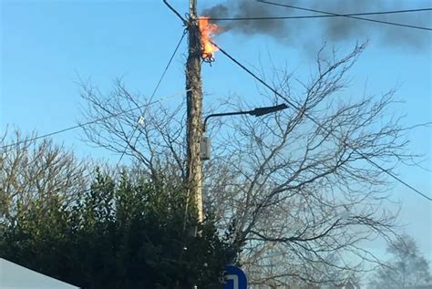 Telegraph pole fire closes road and leads to evacuation