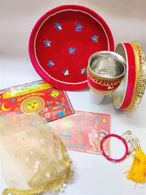 Buy Karwa Chauth Thali Set, Traditional Pooja puja Karva Chauth Combo, karvachauth Velvet Thali ...