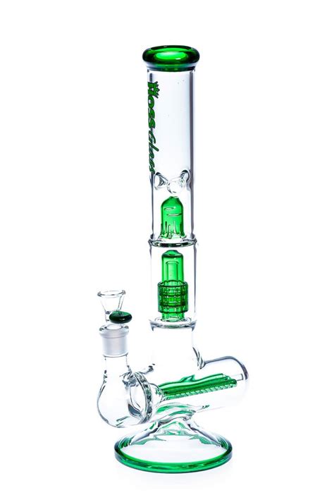 Hoss Glass 16" Triple Inline Stemless to Grid Percolator Bong - Green – Glass City Pipes