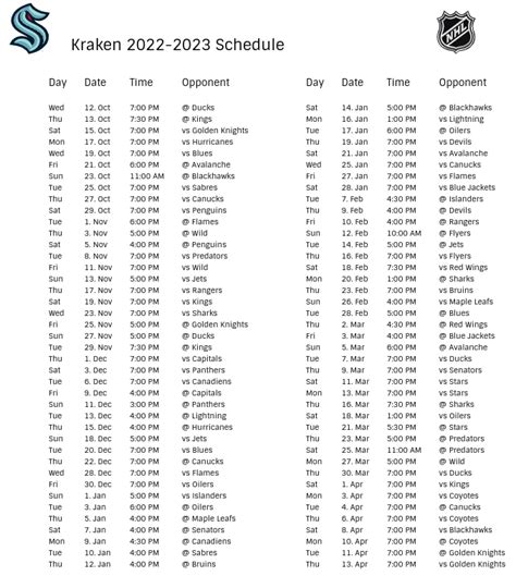 Seattle Kraken Schedule April 2024 - Ronni Raeann