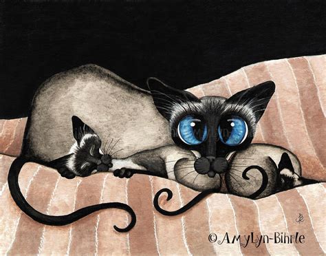 Siamese Cat Kittens Cuddling Family Pet Art Print by Bihrle - Etsy