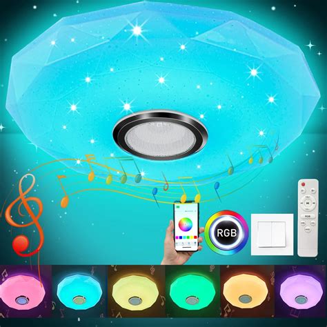 LQIKARL 30W LED Ceiling Light with Bluetooth Speaker, Ø28cm RGB Colour Changing and 3000K-6500K ...