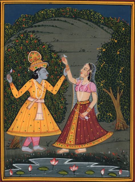 Krishna Radha Pahari Painting Handmade Hindu Folk Religious Indian Ethnic Art