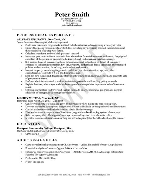 Insurance Agent Resume Example