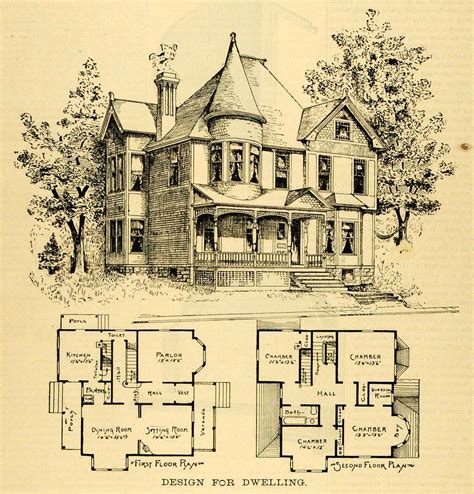 1891 Print Home Architectural Design Floor Plans Victorian Architecture ...