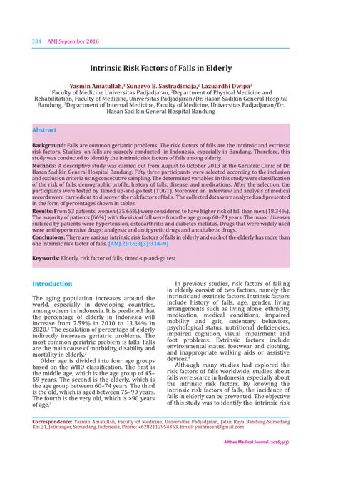 (PDF) Intrinsic Risk Factors of Falls in Elderly