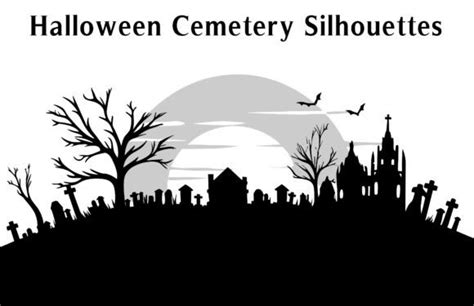 2 Halloween Cemetery Silhouette Background Designs & Graphics