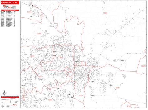 Gainesville Florida Zip Code Wall Map (Red Line Style) by MarketMAPS - MapSales