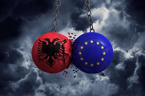 Premium Photo | Albania flag and european union political balls smash ...