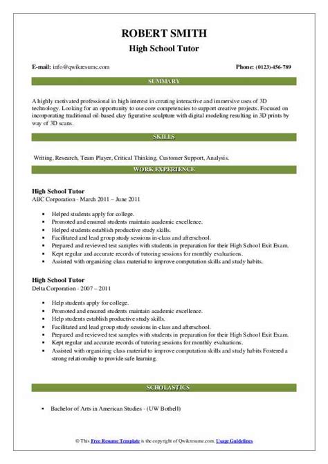 High School Tutor Resume Samples | QwikResume