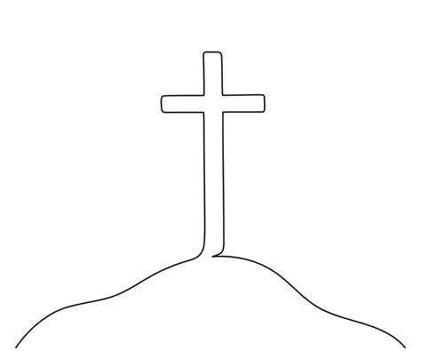 Catholic cross on hill, continuous single line drawing. Traditional ...