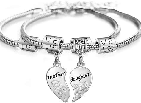 2PCs Matching Heart Mother Daughter Bracelets Mother Daughter Jewelry ...