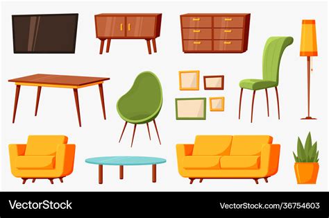 Cartoon furniture room furnitures interior Vector Image