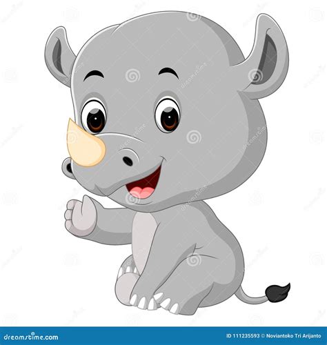 Cute happy rhino cartoon stock vector. Illustration of grey - 111235593