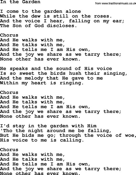 Baptist Hymnal, Christian Song: In The Garden- lyrics with PDF for printing