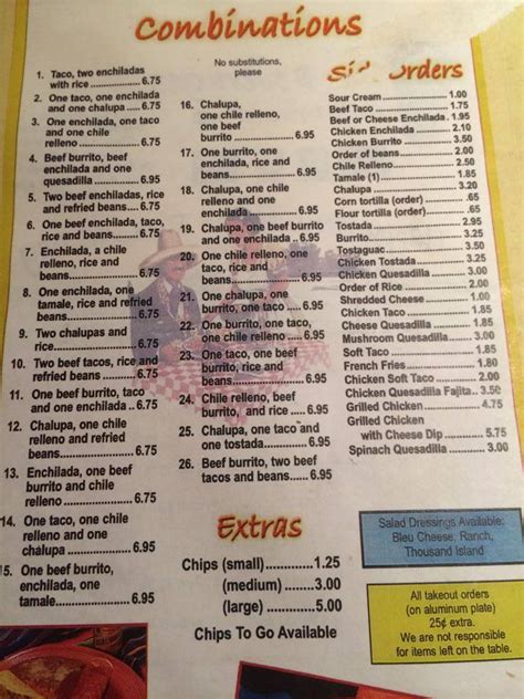 Menu at El Rancho Grande restaurant, West Hamlin