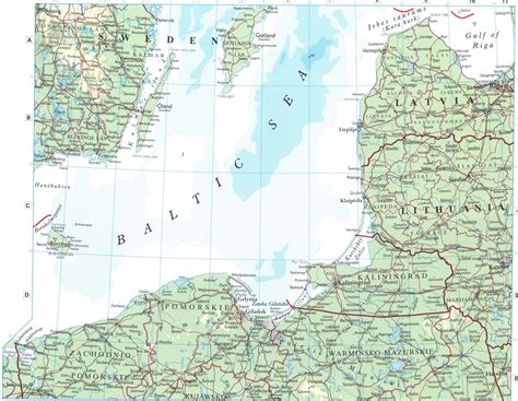 Baltic sea and Poland physical map.Free printable map of Poland with cities