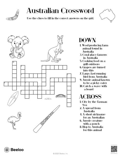 Australia-themed Crossword Puzzles • Beeloo Printable Crafts and Activities for Kids