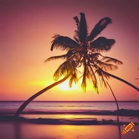 Coconut tree on the beach during sunset