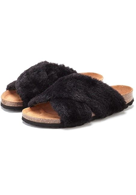 Black Faux Fur Slippers X60121 | LASCANA