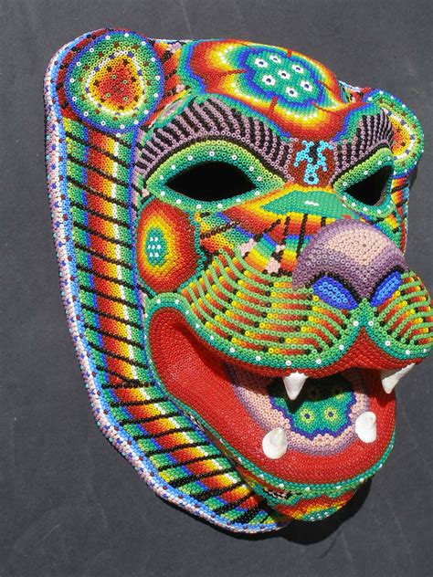 Huichol Papel Mache Jaguar Mask | Yarn art, Mexican folk art, Masks art