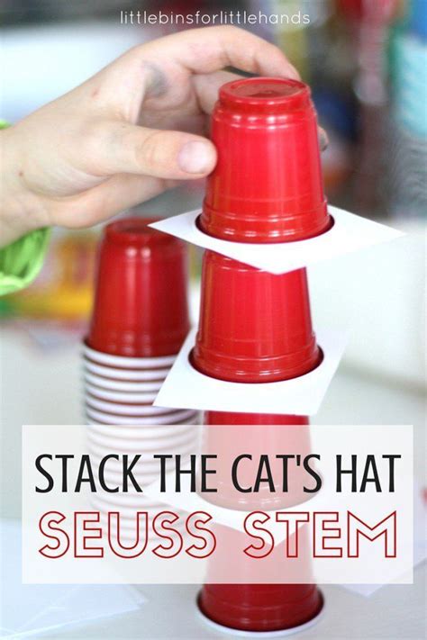 Dr Seuss STEM Challenge Cup Stacking Cat's Hat Activity for Kids. Stack the Cat's hat for a ...