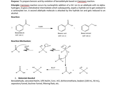 Solved Purpose: To prepare benzoic acid by oxidation of | Chegg.com