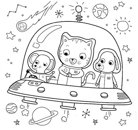 Animals in Space Coloring Page - Free Printable Coloring Pages