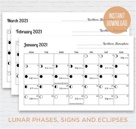 2021 & 2022 Printable Lunar Calendar Monthly – Astral Spot