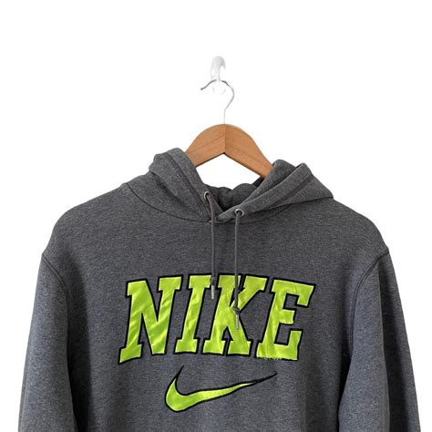 Nike Men's Grey and Green Hoodie | Depop