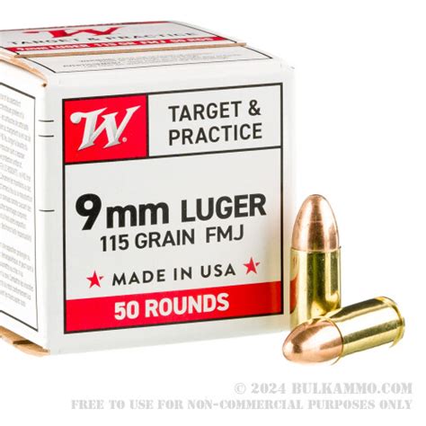 1000 Rounds of Bulk 9mm Ammo by Winchester - 115gr FMJ